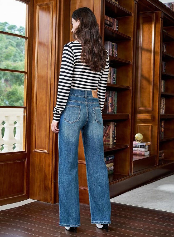 UPNET Women's High Waisted Baggy Jeans – Stretchy Wide Leg Tummy Control Straight Leg Denim Pants Trendy Jeans for Women 2025, Blue, 10 - Image 2