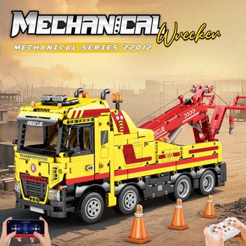 Reobrix Tow Truck Building Blocks 22012 Adult Construction Vehicle Model Kit Mechanical Rescue Vehicle RC Crane Toys with MultiFunction Switches Gifts for Adult 1794 Pieces - Image 5