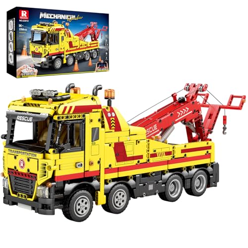 Reobrix Tow Truck Building Blocks 22012 Adult Construction Vehicle Model Kit Mechanical Rescue Vehicle RC Crane Toys with MultiFunction Switches Gifts for Adult 1794 Pieces - Image 1
