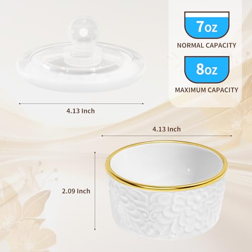 Alarrar 6 Sets Ramekins Oven Safe with Lids 8 OZ Creme Brulee Ramekins Embossed Flora White Ceramic Ramekin Baking Dish for Souffle Custard Dips Soup Small Bowls for Dessert Appetizers Meal Prep Thanksgiving Christmas Gift - Image 3