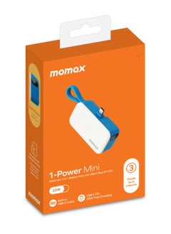 Momax 1-Power Mini Battery Pack 5000 mAh Power Bank [20W] with Built-in USB-C PD Cable - Blue - pzsku/Z2ACAD019FAC1A18BE668Z/45/_/1713789966/181adb8b-a8b9-4e2e-b666-23c2e151f67a