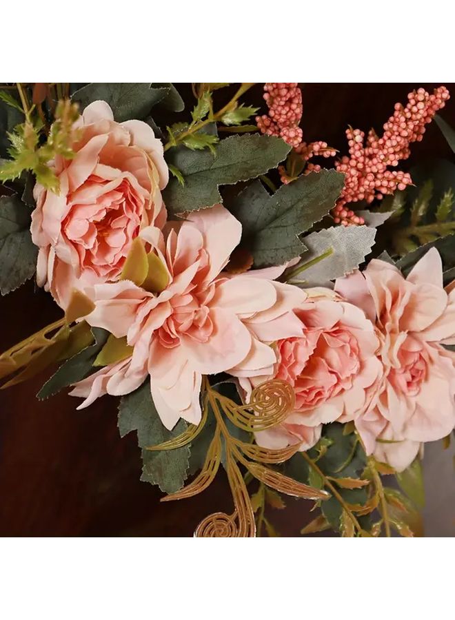 Farmhouse Autumn Wreath With Orange Oval Dahlias Dried Facade Style Silk Flowers Wicker 13 8 Inch Rustic Front Door Decor For Thanksgiving Christmas Party Yard Garland Home No Maintenance Artificial Arrangement - Image 4