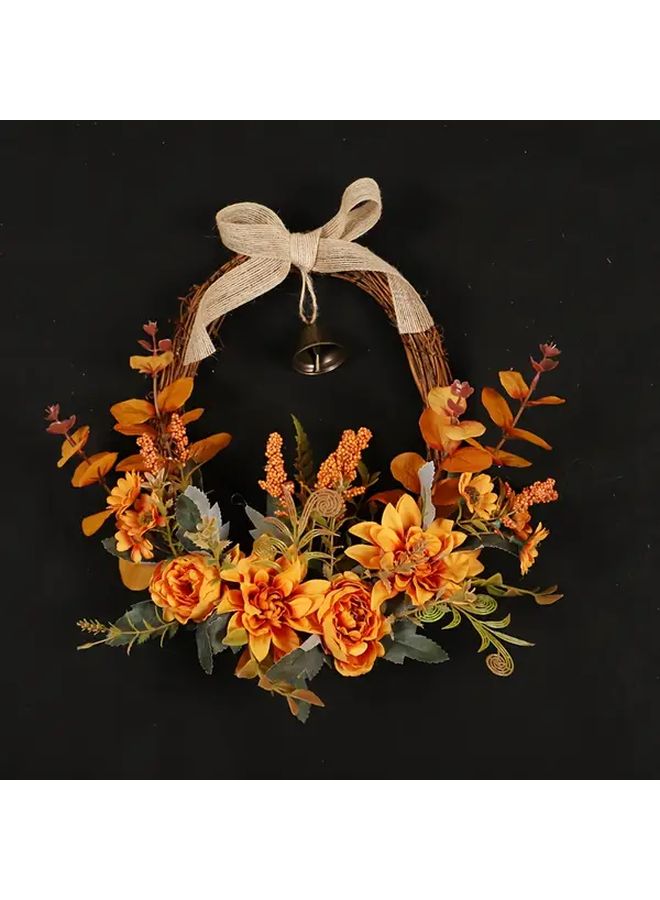 Farmhouse Autumn Wreath With Orange Oval Dahlias Dried Facade Style Silk Flowers Wicker 13 8 Inch Rustic Front Door Decor For Thanksgiving Christmas Party Yard Garland Home No Maintenance Artificial Arrangement - Image 2
