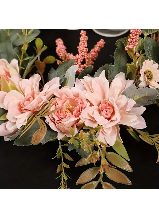 Farmhouse Autumn Wreath With Orange Oval Dahlias Dried Facade Style Silk Flowers Wicker 13 8 Inch Rustic Front Door Decor For Thanksgiving Christmas Party Yard Garland Home No Maintenance Artificial Arrangement - Image 5
