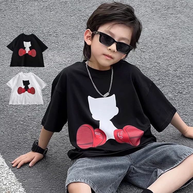 Children'S Pure Cotton T-Shirt Summer 2026 New Children'S Clothing Boys' Short-Sleeved Tops For Older Children Trendy Half-Sleeve T-Shirt - Image 1