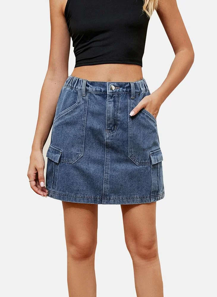 YUNIQEE Blue Mid Rise Plain Mini Skirt