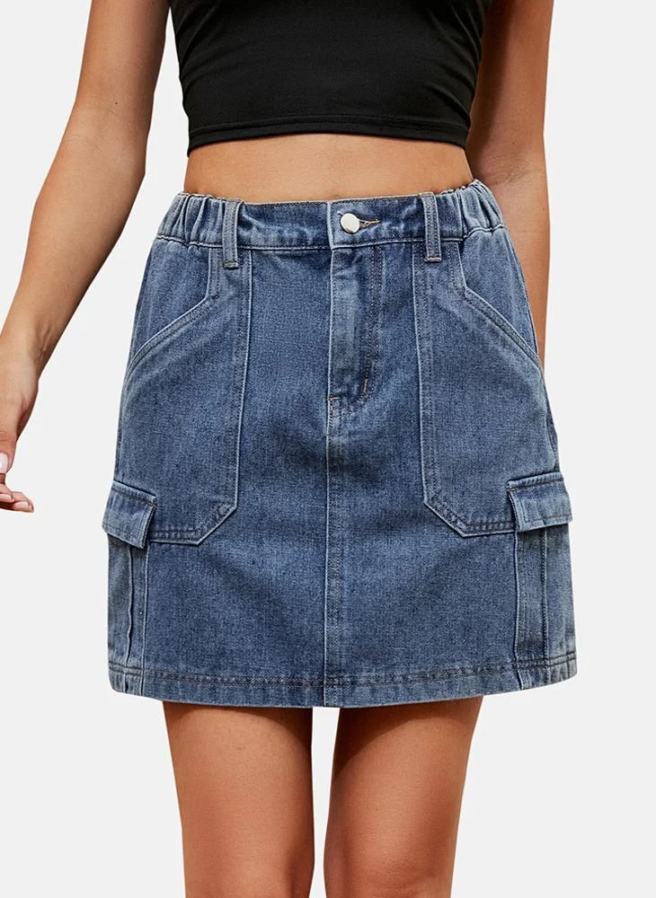YUNIQEE Blue Mid Rise Plain Mini Skirt