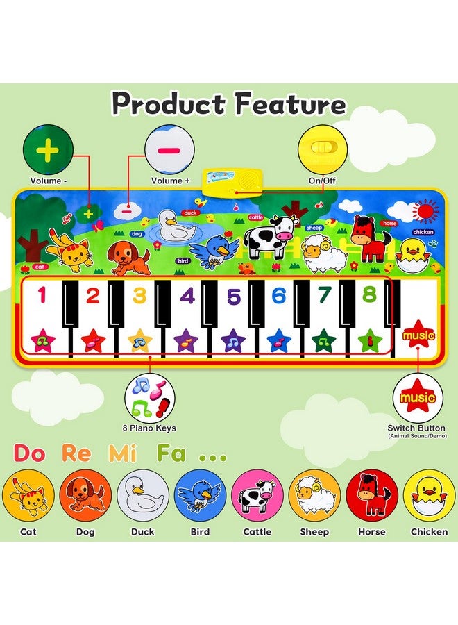 M SANMERSEN Piano Mat - 53" x 23" Musical Mat 8 Animals Sounds Dance Mat for Kids Touch Play Dancing Mat Toy Gifts for 1 2 3 4 5 6 Year Old Girls Boys - Image 2
