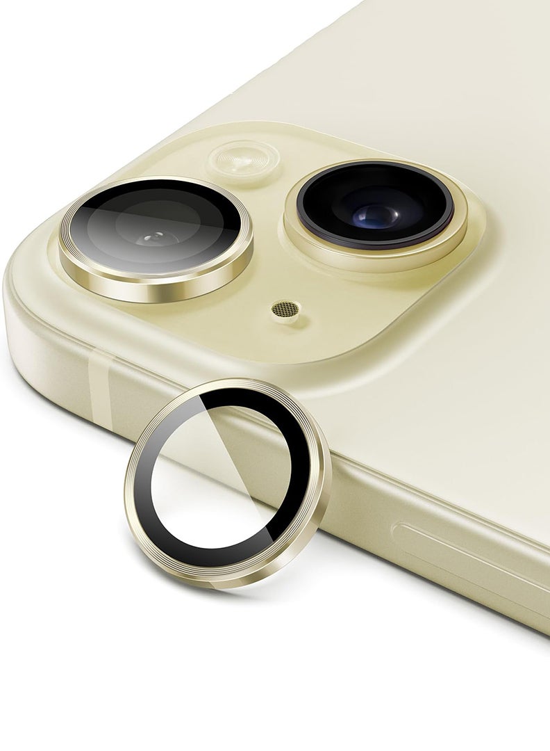 Theodor iPhone 15/ 15 Plus 2 Pcs Camera Lens Protector With 9H Tempered HD Glass Camera Cover Anti Scratch Aluminum Alloy Camera Ring, Gold - Image 1