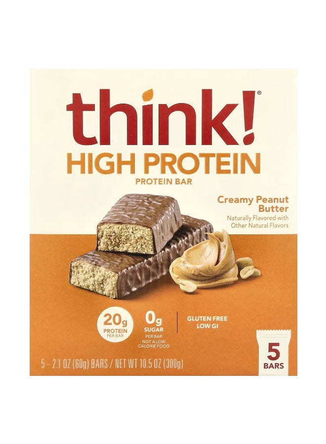 Think !, High Protein Bars, Creamy Peanut Butter, 5 Bars, 2.1 oz (60 g) Each