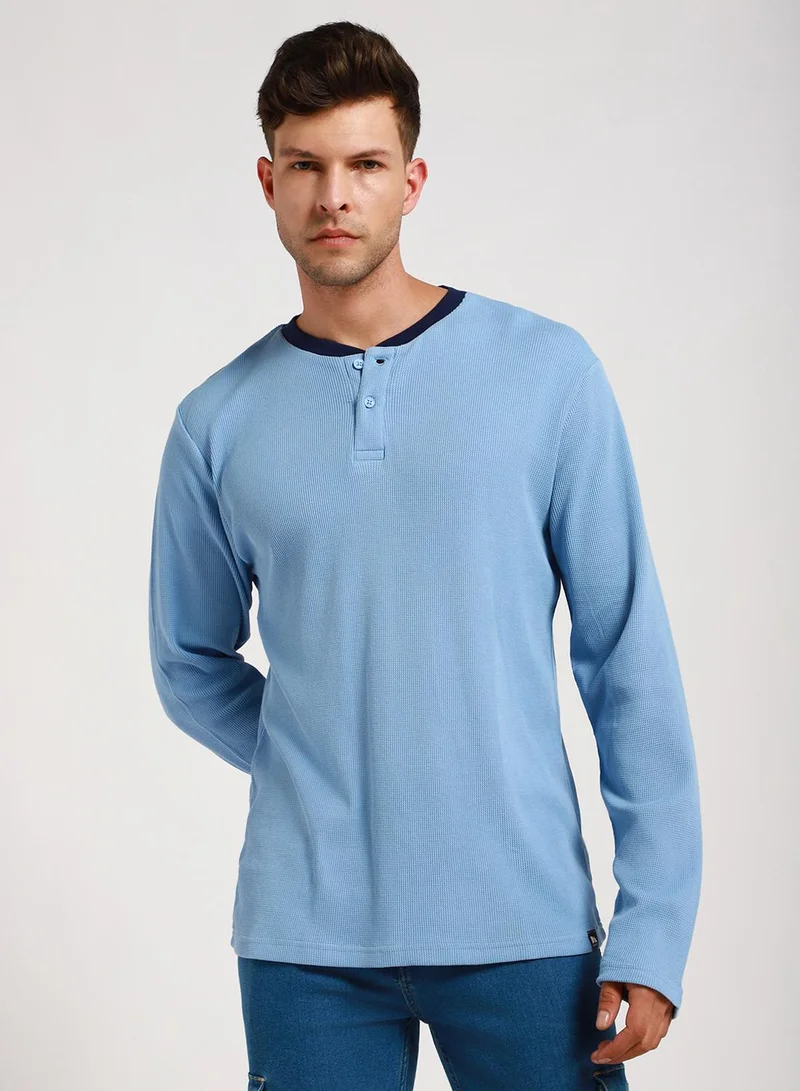 Dennis Lingo Men's Light Blue 100% Cotton Solid Pattern Slim Fit T-Shirt