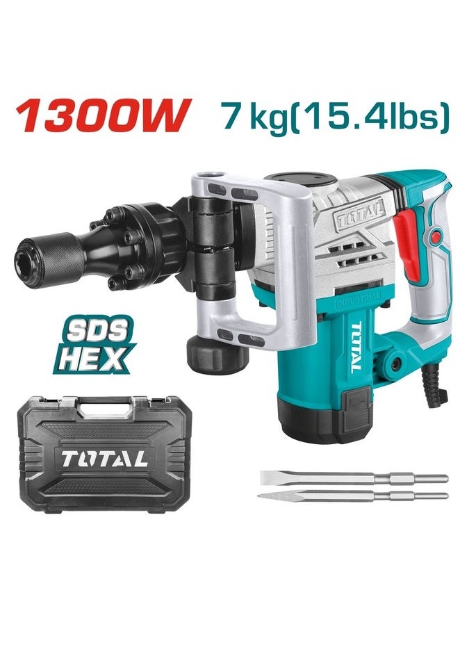 TOTAL TOTAL Demolition Breaker 1300W (TH2130016) – Powerful Electric Demolition Hammer with 20J Impact Force, Anti-Vibration System, HEX Chuck, 2 Chisels, and Extra Carbon Brushes for Heavy-Duty Construction and Demolition Jobs  - Image 1