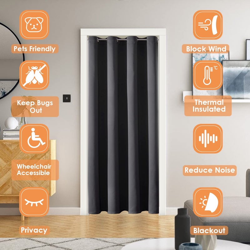 ChrisDowa Blackout Door Curtains for Doorway Privacy  Grommet Closet Curtains for Bedroom Closet Door  Thermal Insulated Temporary Door Cover Room Divider Curtain (1 Panel  Dark Grey  42 x 80 Inch) - Image 2