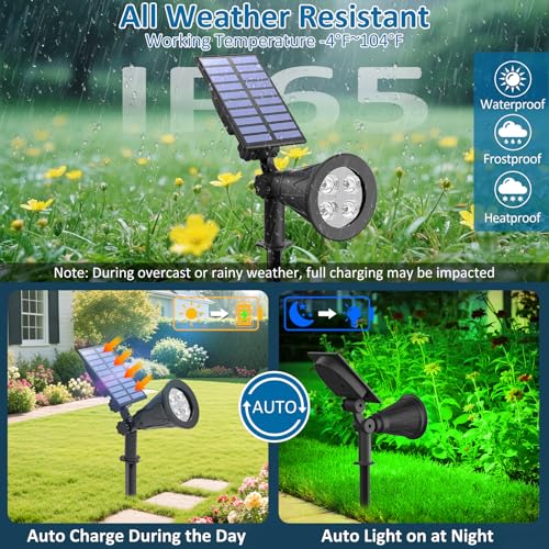 T-SUNUS أضواء شمسية خضراء خارجية لعيد الميلاد من T-SUNUS، مصابيح حديقة مقاومة للماء IP65، مصابيح أمان للمناظر الطبيعية تعمل تلقائيًا، مجموعة من 2 - Image 5