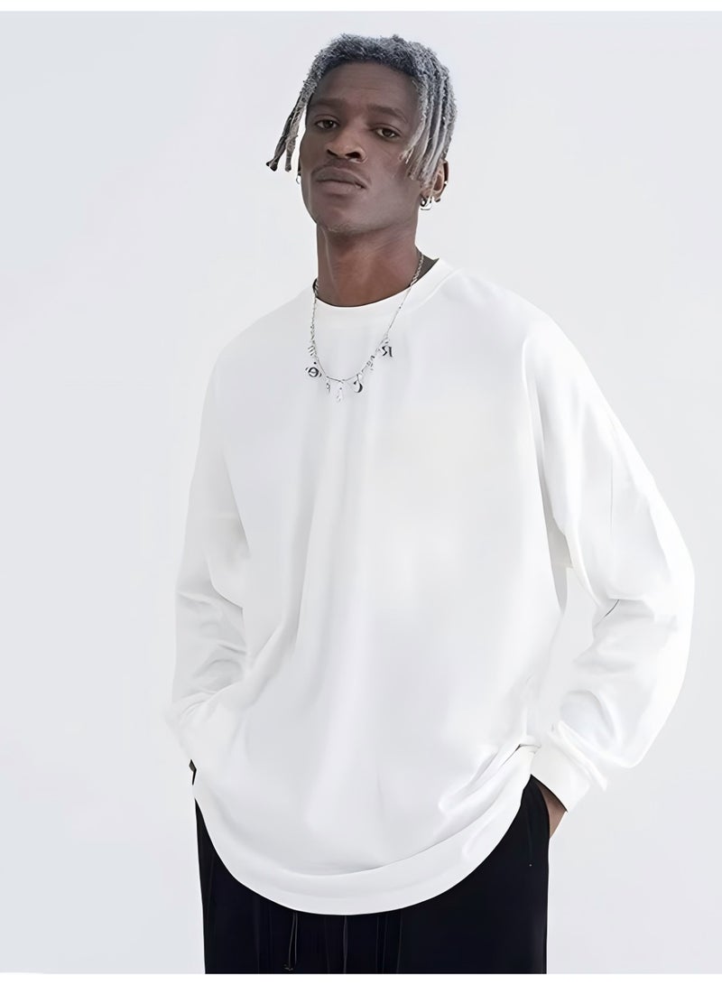 ماك جاباجز white T-shirt -100% pure cotton, thick 250G, neutral series, long sleeved round neck T-shirt, simple and unique, suitable for daily leisure - Image 1