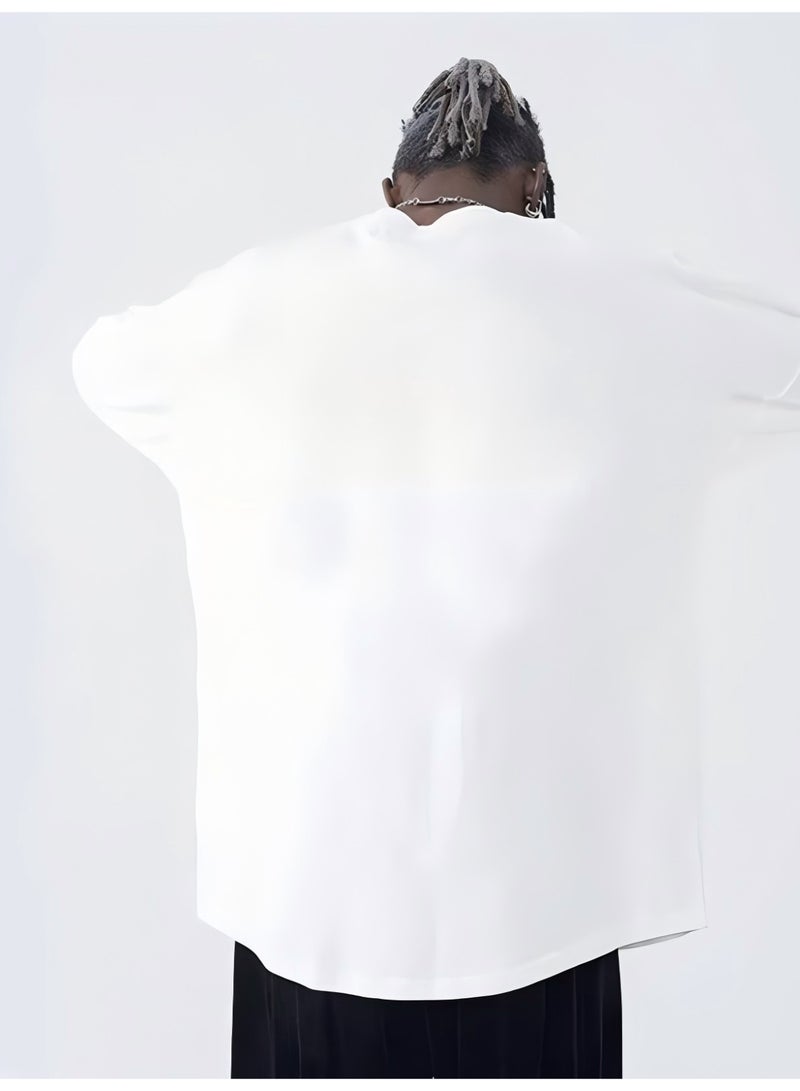 ماك جاباجز white T-shirt -100% pure cotton, thick 250G, neutral series, long sleeved round neck T-shirt, simple and unique, suitable for daily leisure - Image 5