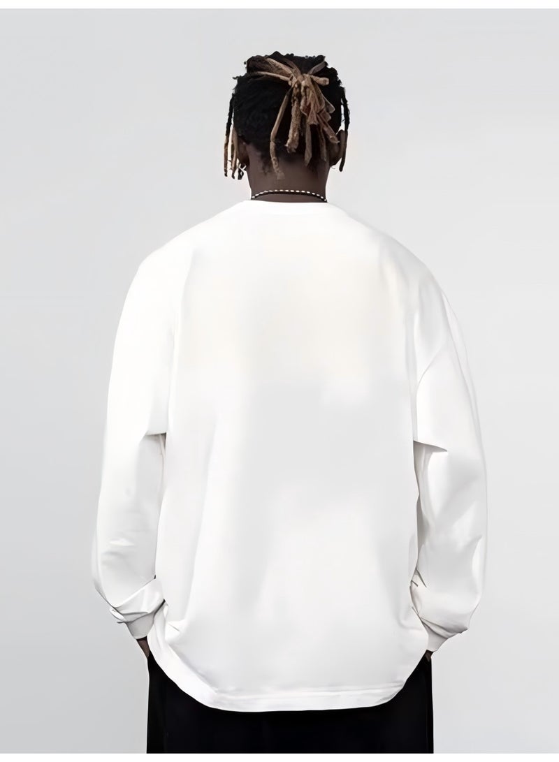 ماك جاباجز white T-shirt -100% pure cotton, thick 250G, neutral series, long sleeved round neck T-shirt, simple and unique, suitable for daily leisure - Image 2
