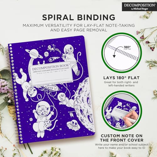 Decomposition Kittens in Space College Ruled Spiral Notebook - 9.75 x 7.5 Journal with 160 Lined Pages - 100% Recycled Paper - Cute Notebooks for School Supplies, Home & Office - Made in USA - Image 5