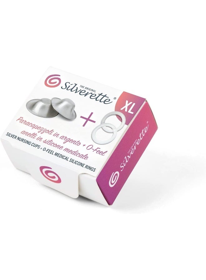 SILVERETTE XL The Original Silver Nursing Cups - Soothe and Protect Your Nursing Nipples - Made in Italy (XL + O-Feel) - Image 1