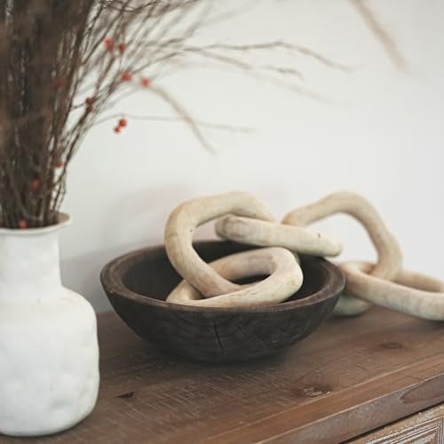 RUIRUICO Hand Carved Wooden Decorative Bowl for Home Entryway Decor, Wood Centerpiece Bowl for Coffee Table Decor, Wood Dough Bowl for Farmhouse Decor (Brown) - Image 2