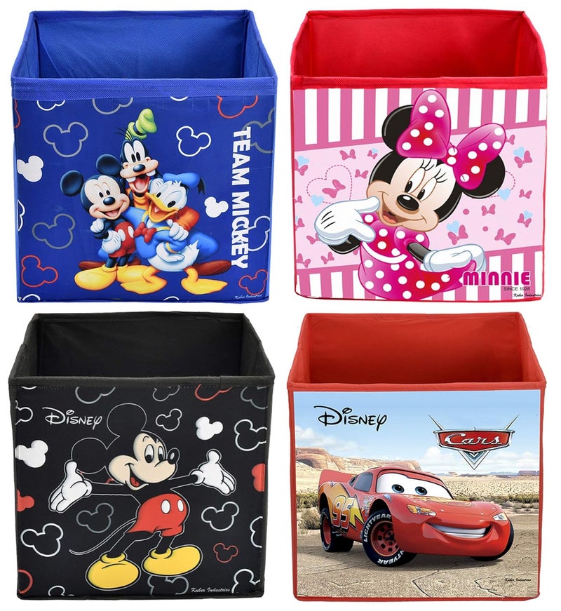 Kuber Industries Disney Print Non Woven Fabric 4 Pieces Foldable Large Size Cloth Storage Box Toy Books Wardrobe Organiser Cube with Handle Black Brown Royal Blue Pink KUBMART02384 - Image 1