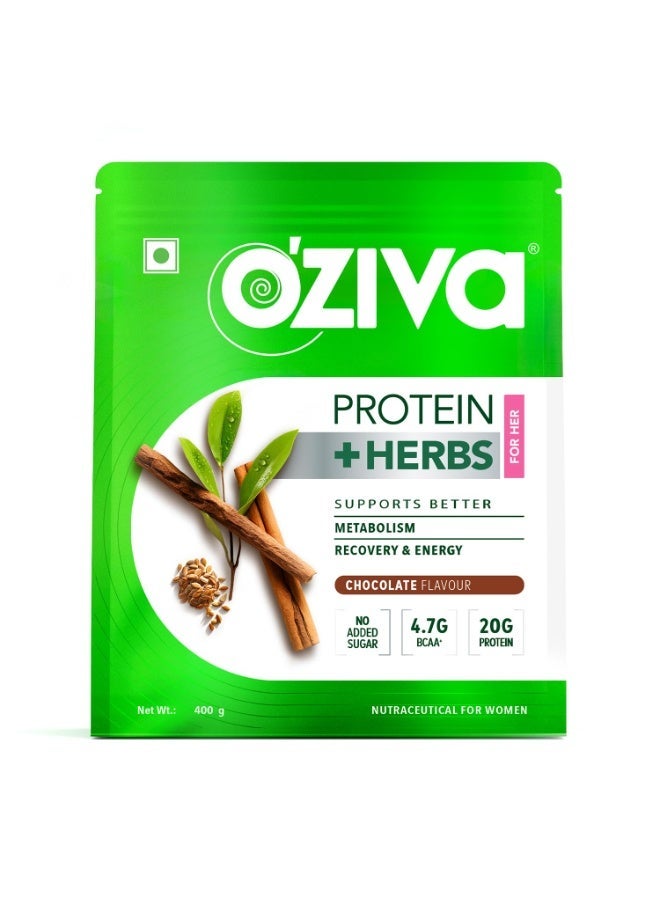 OZiva Protein & Herbs for Women, Chocolate, 16 Servings, 0g added Sugar 400gm - Image 1
