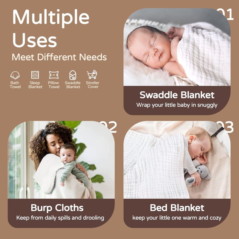 YOOFOSS Hooded Baby Towels for Newborn 2 Pack 100% Muslin Cotton Baby Bath Towel with Hood for Babies, Infant, Toddler and Kids, Large 32x32Inch, Soft and Absorbent Newborn Essential - Image 3