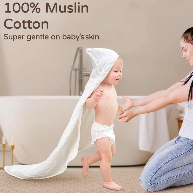 YOOFOSS Hooded Baby Towels for Newborn 2 Pack 100% Muslin Cotton Baby Bath Towel with Hood for Babies, Infant, Toddler and Kids, Large 32x32Inch, Soft and Absorbent Newborn Essential - Image 2