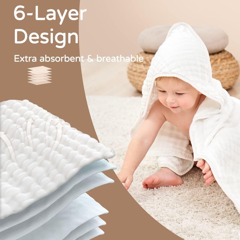 YOOFOSS Hooded Baby Towels for Newborn 2 Pack 100% Muslin Cotton Baby Bath Towel with Hood for Babies, Infant, Toddler and Kids, Large 32x32Inch, Soft and Absorbent Newborn Essential - Image 4