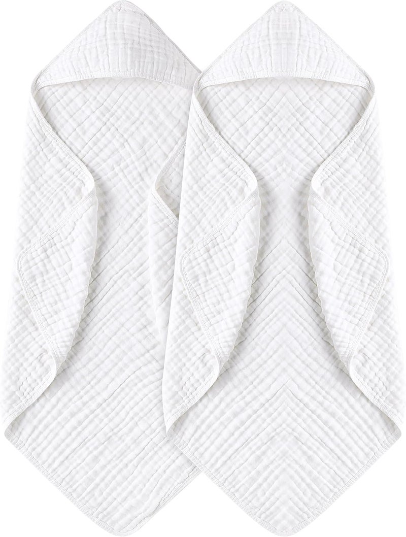 YOOFOSS Hooded Baby Towels for Newborn 2 Pack 100% Muslin Cotton Baby Bath Towel with Hood for Babies, Infant, Toddler and Kids, Large 32x32Inch, Soft and Absorbent Newborn Essential - Image 1