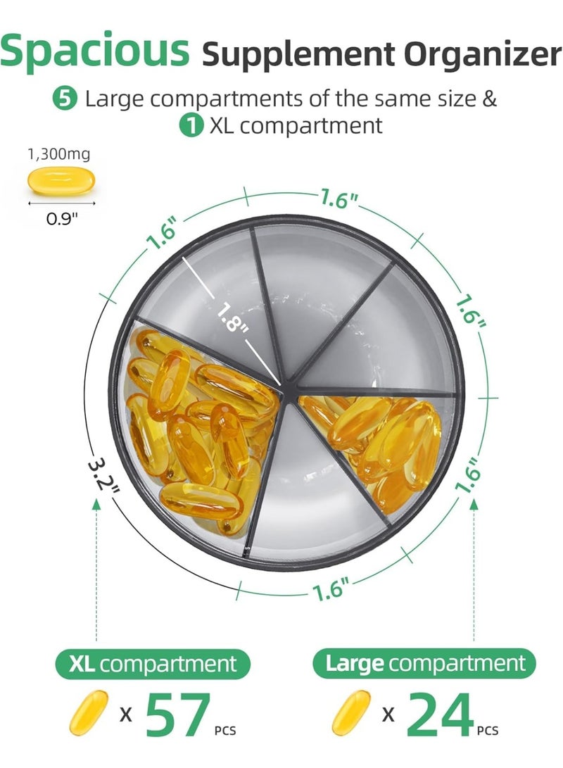 منظم حبوب دواء كبير لـ 6 أنواع من الفيتامينات، منظم مكملات غذائية بتصميم يمنع اختلاط الحبوب وفتحة واسعة، لسهولة استرجاع الأدوية، علبة حبوب للاستخدام اليومي والسفر (أسود) - Image 5