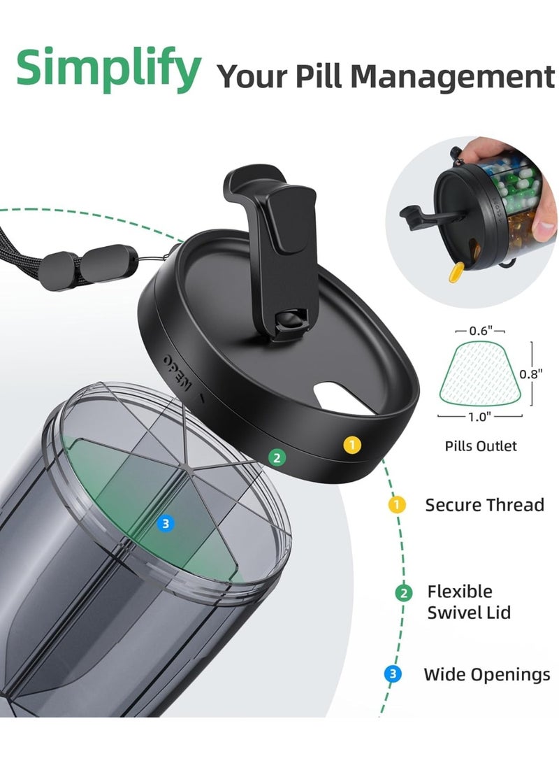 منظم حبوب دواء كبير لـ 6 أنواع من الفيتامينات، منظم مكملات غذائية بتصميم يمنع اختلاط الحبوب وفتحة واسعة، لسهولة استرجاع الأدوية، علبة حبوب للاستخدام اليومي والسفر (أسود) - Image 2