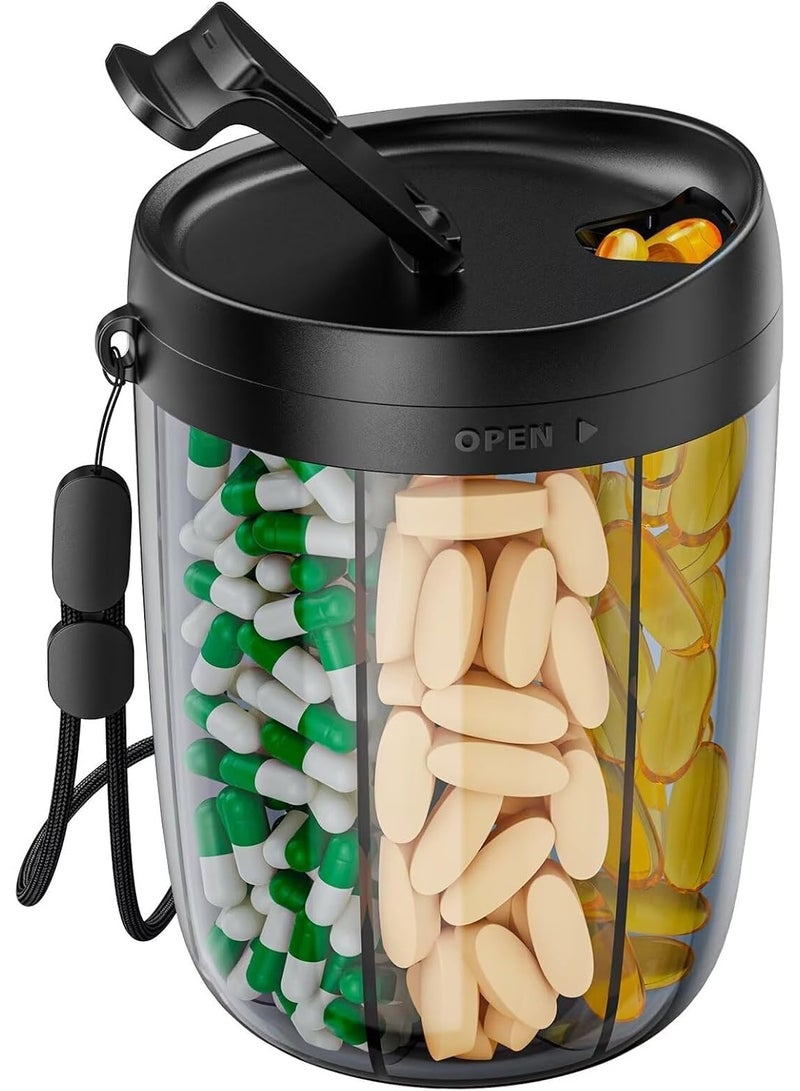 منظم حبوب دواء كبير لـ 6 أنواع من الفيتامينات، منظم مكملات غذائية بتصميم يمنع اختلاط الحبوب وفتحة واسعة، لسهولة استرجاع الأدوية، علبة حبوب للاستخدام اليومي والسفر (أسود) - Image 1