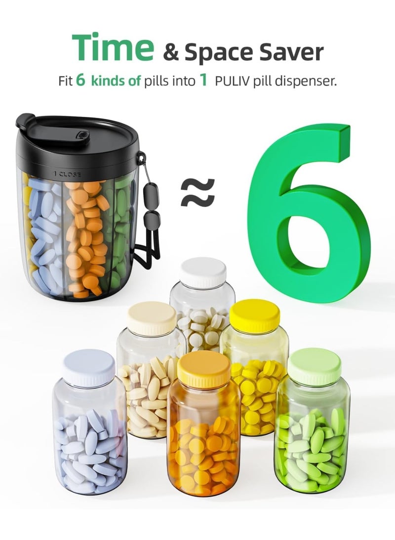 منظم حبوب دواء كبير لـ 6 أنواع من الفيتامينات، منظم مكملات غذائية بتصميم يمنع اختلاط الحبوب وفتحة واسعة، لسهولة استرجاع الأدوية، علبة حبوب للاستخدام اليومي والسفر (أسود) - Image 4