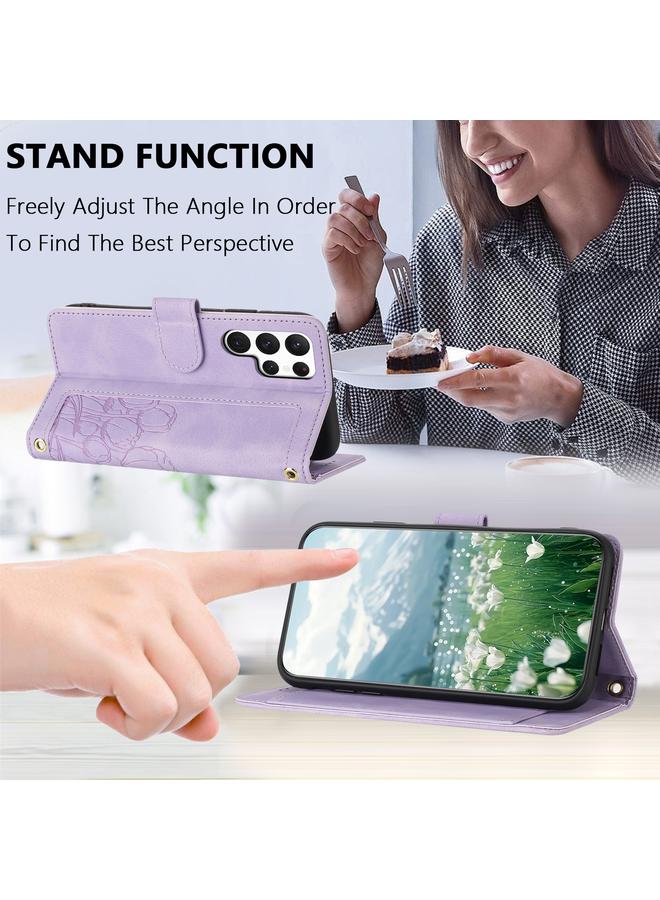 S-TOP Case For Samsung Galaxy S23 Ultra 5G Tulips Embossed Leather Phone Case with Lanyard - Image 5