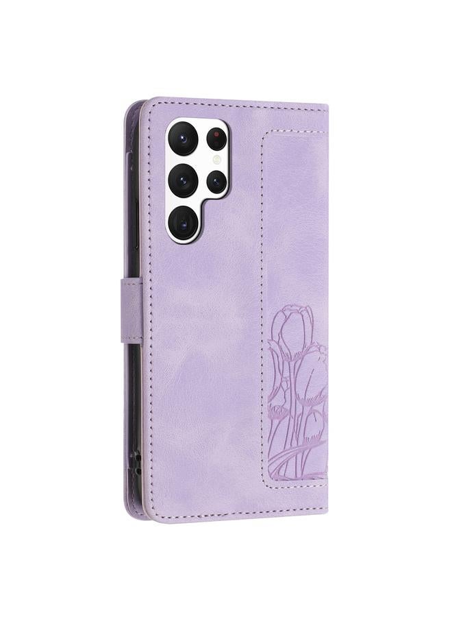 S-TOP Case For Samsung Galaxy S23 Ultra 5G Tulips Embossed Leather Phone Case with Lanyard - Image 3