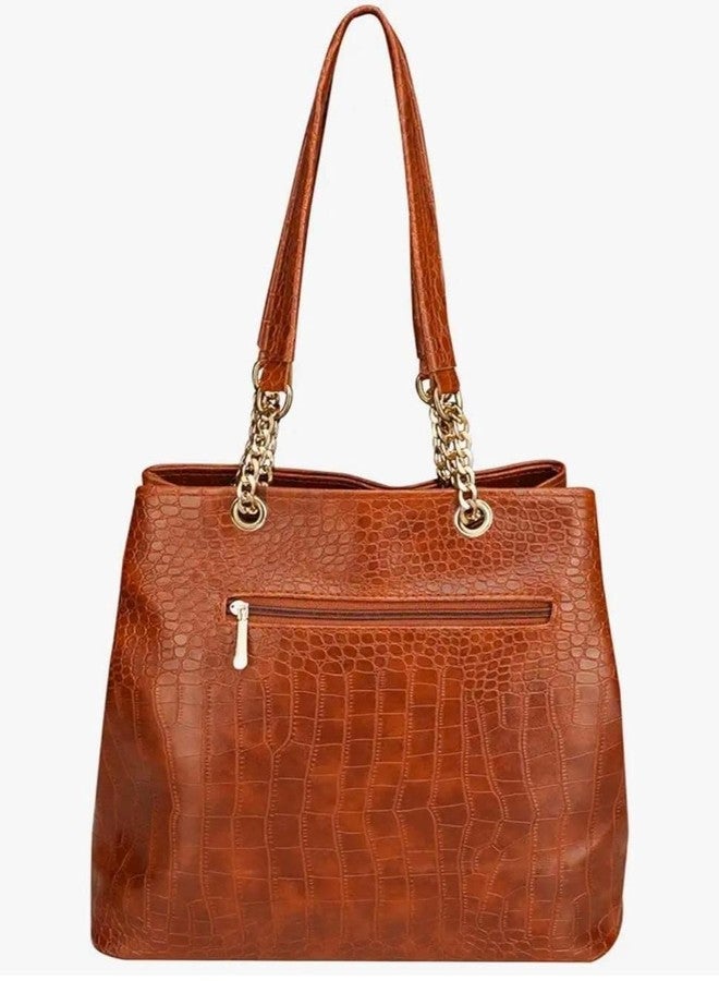 JAISOM Women's Tote Handbag | Stylish Shoulder Bag for Office, College, Casual & Party Use,Spacious & Lightweight (Crocodial Tan - Purse_BZ) - Image 2