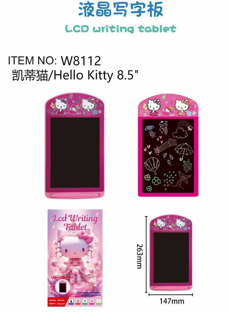 هالو كيتي لوح كتابة إلكتروني LCD للأطفال 8.5 إنش – تصميم هيلو كيتي كرتوني جذاب – شاشة حساسة للكتابة والرسم – زر مسح فوري – بطارية CR2025 قابلة للاستبدال – أداة تعليمية ممتعة وخفيفة الوزن