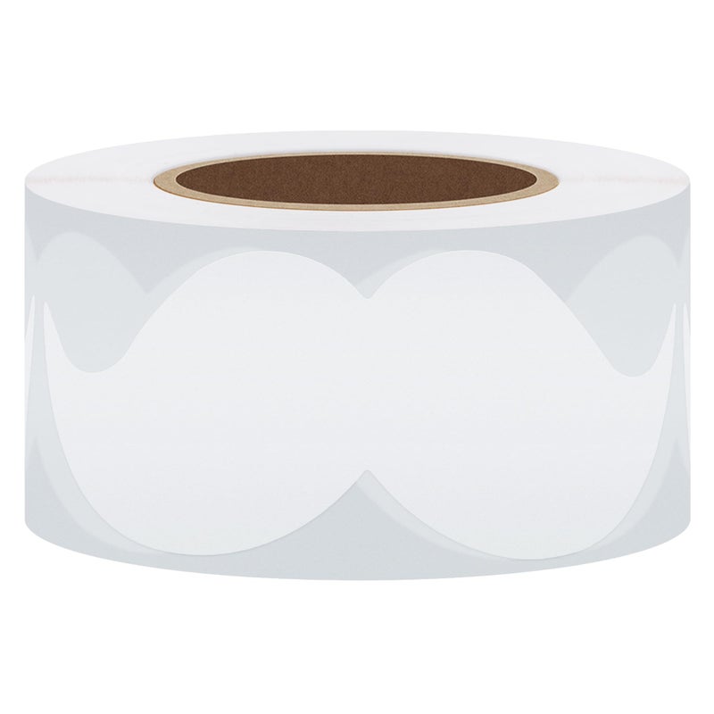 Hybsk 8cm x 4cm White Mustache Stickers Moustache Party Baby Shower Little Man Themed Father's Day Bow tie Party Labels Total 200 Per Roll (White) - Image 1