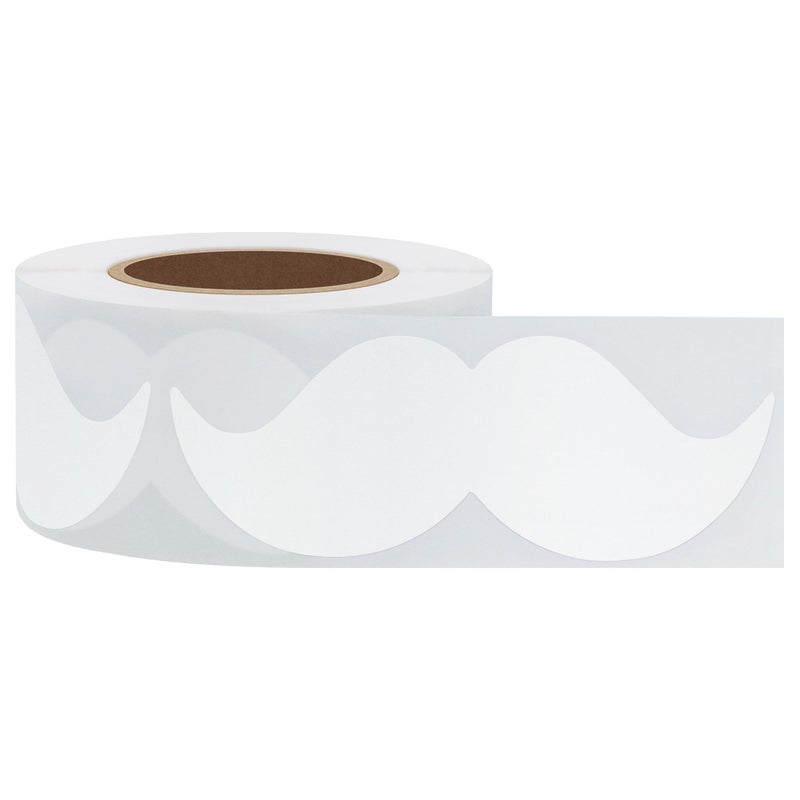 Hybsk 8cm x 4cm White Mustache Stickers Moustache Party Baby Shower Little Man Themed Father's Day Bow tie Party Labels Total 200 Per Roll (White) - Image 4