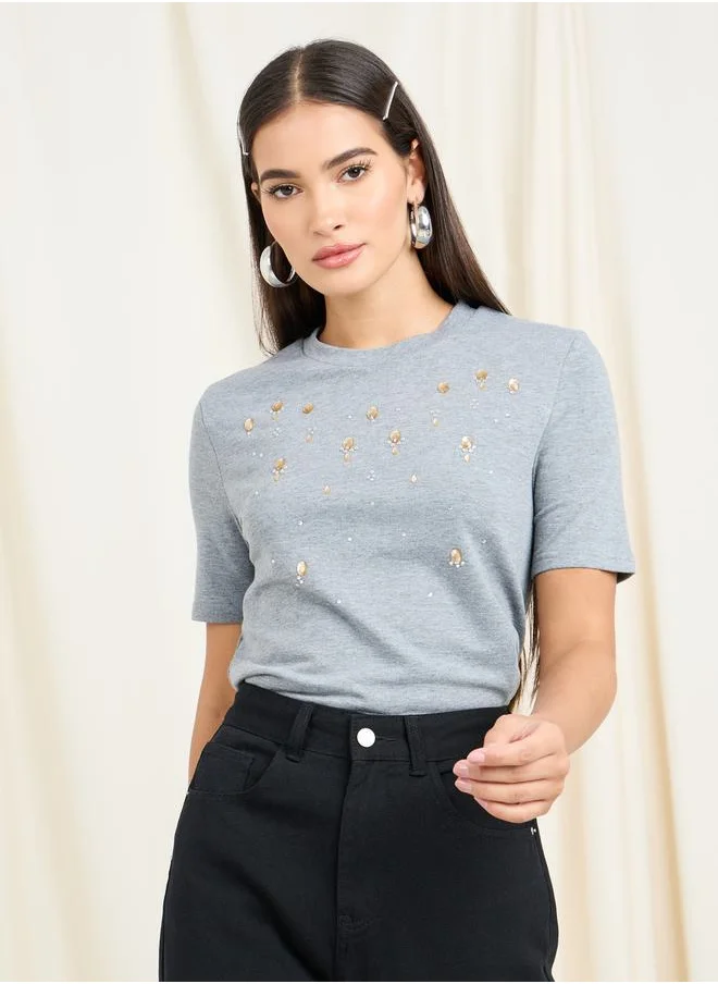 ستايلي Embellished Round Neck Regular Fit T-shirt