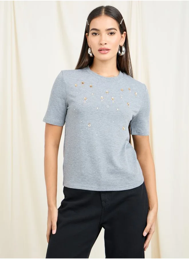 ستايلي Embellished Round Neck Regular Fit T-shirt