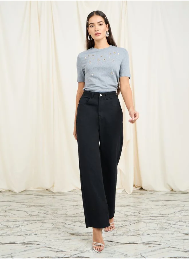 ستايلي Embellished Round Neck Regular Fit T-shirt