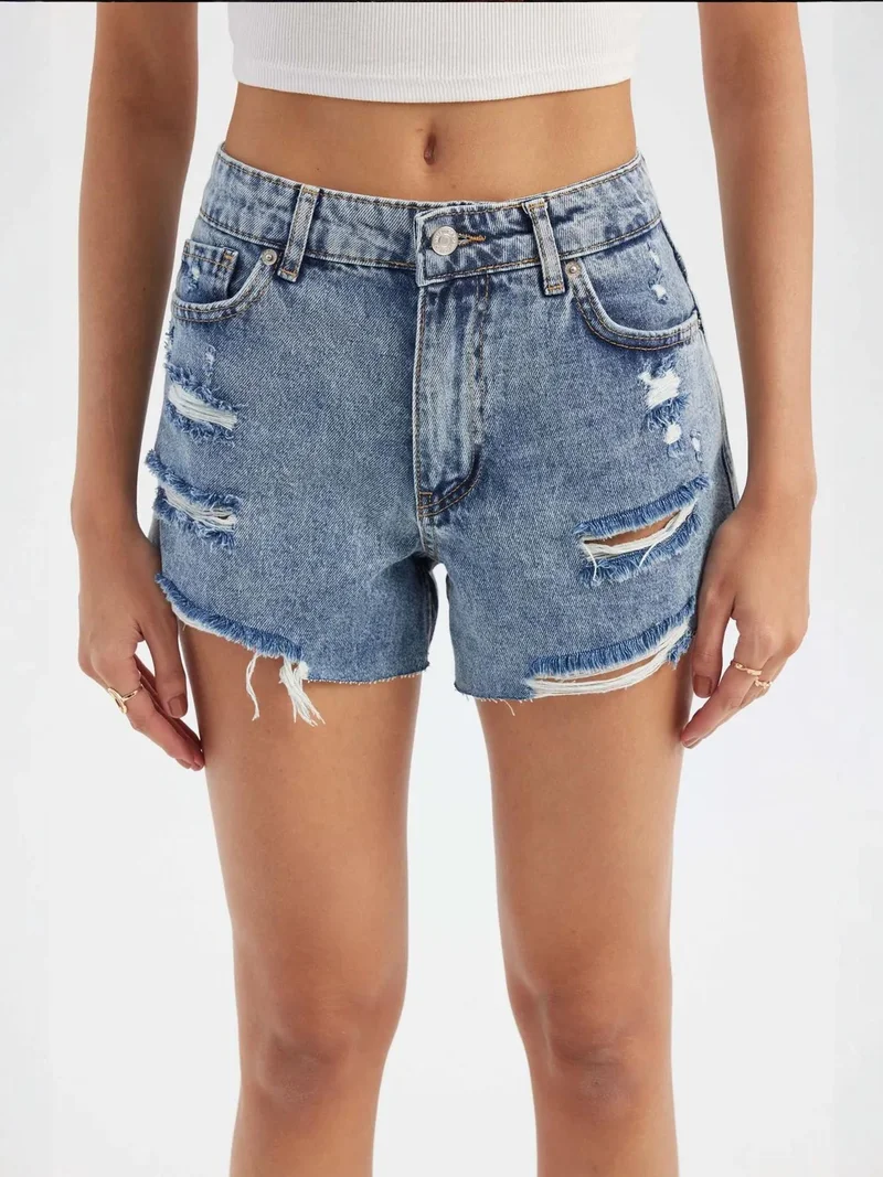 HICCUP Denim High Waist Ripped Shorts