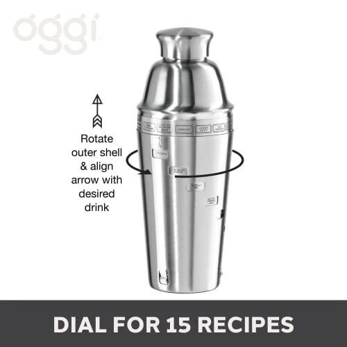 OGGI Dial A Drink Cocktail Shaker - Stainless Steel, 15 Recipes, Built in Strainer, 34 oz - The Original and Only Dial A Drink - Ideal Home Bar Drink Mixer, Bartender Kit, Essential Bar Accessories - Image 5