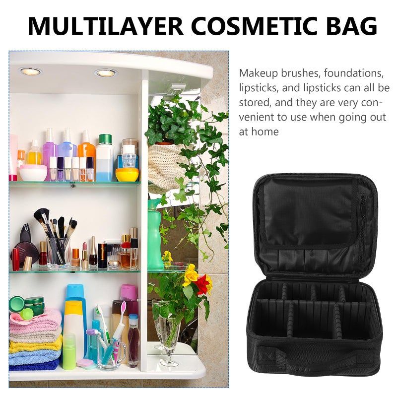 Multi Layer Portable Makeup Bag Black Travel Toiletry Organizer With Handle - Image 4