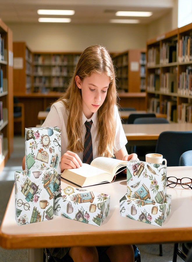 لفة ورق تغليف هدايا لمحبي الكتب من باينراب، 17 بوصة × 16.4 قدم - لفة صغيرة - ورق تغليف هدايا بتصميم كتب مائية عتيقة، مثالي لمحبي الكتب، وعشاق القراءة، وأمناء المكتبات، ونوادي الكتب، وقراء الكتب. - Image 4