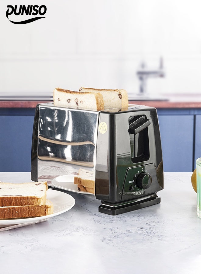 DUNISO Toaster, Breakfast Maker, Double-Sided Warming, 6 Toast Settings, Defrost, Reheat and Cancel Function, Wide Slots, Dual Independent Toast Settings, Removable Crumb Tray, Anti-Stick Design, Stainless Steel, Black  - Image 1