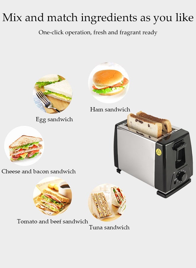 DUNISO Toaster, Breakfast Maker, Double-Sided Warming, 6 Toast Settings, Defrost, Reheat and Cancel Function, Wide Slots, Dual Independent Toast Settings, Removable Crumb Tray, Anti-Stick Design, Stainless Steel, Black  - Image 3