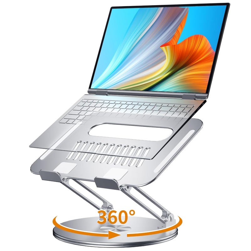 Laptop Stand Metal Laptop Holder Laptop Table Stand with 360 Rotation Height Angle Adjustable AntiSlip Laptop Riser Stand Foldable Ventilated Portable Laptop Stand fits for Up to 17 Laptops